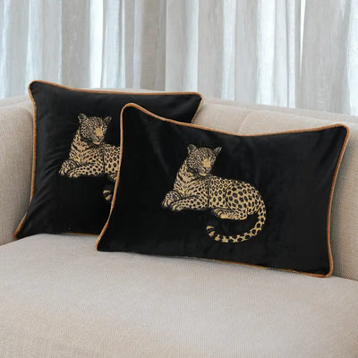 İpek Kadife Kırlent Leopar Nakışlı - Mayıs Home